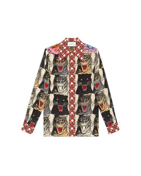 tiger face print silk shirt gucci|gucci tiger print.